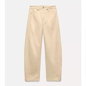 Zara Cream Front Seam Pants High-Rise Minimalist